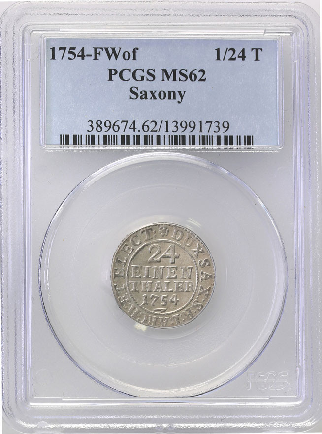 August III Sas. 1/24 talara 1754 Drezno PCGS MS62